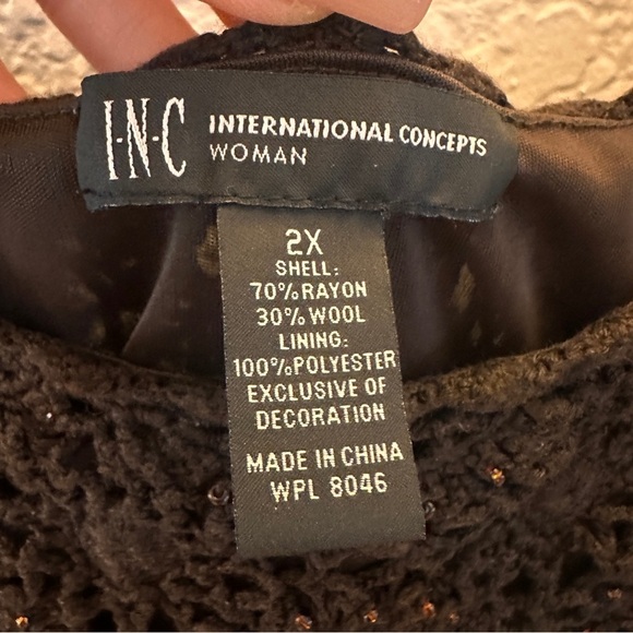 INC International Concepts Brown Crochet Beaded Tank Top 2X Wool Blend Classic - Picture 3 of 8